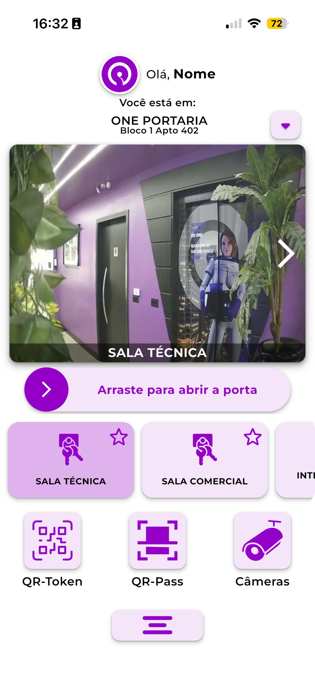 Home do App Simples com câmera ao vivo e abertura de porta