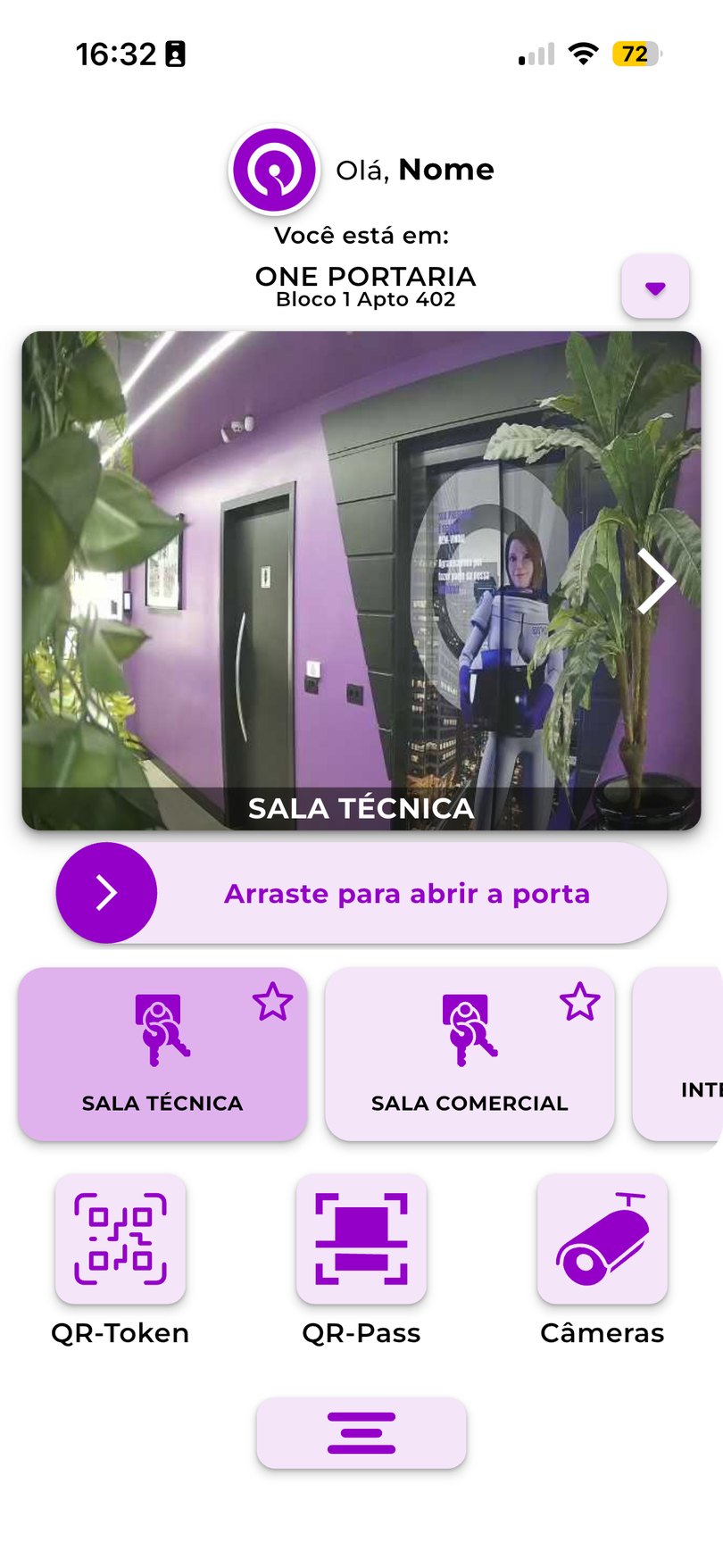 App Simples na mão do morador: abrir a porta, ver câmeras ao vivo e enviar convites por QR