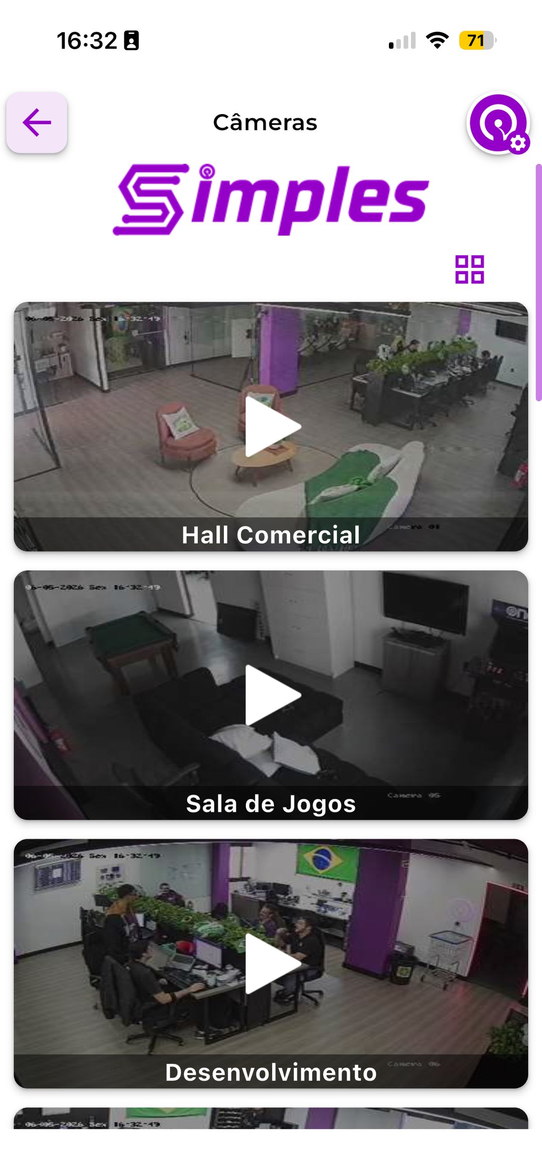 Câmeras ao vivo no App Simples