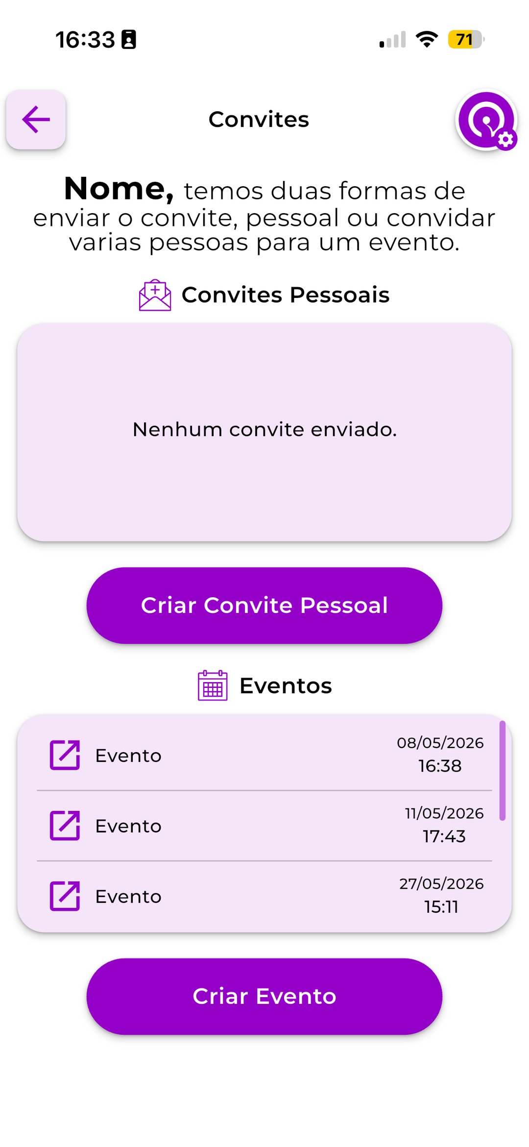 Convites com QR no App Simples