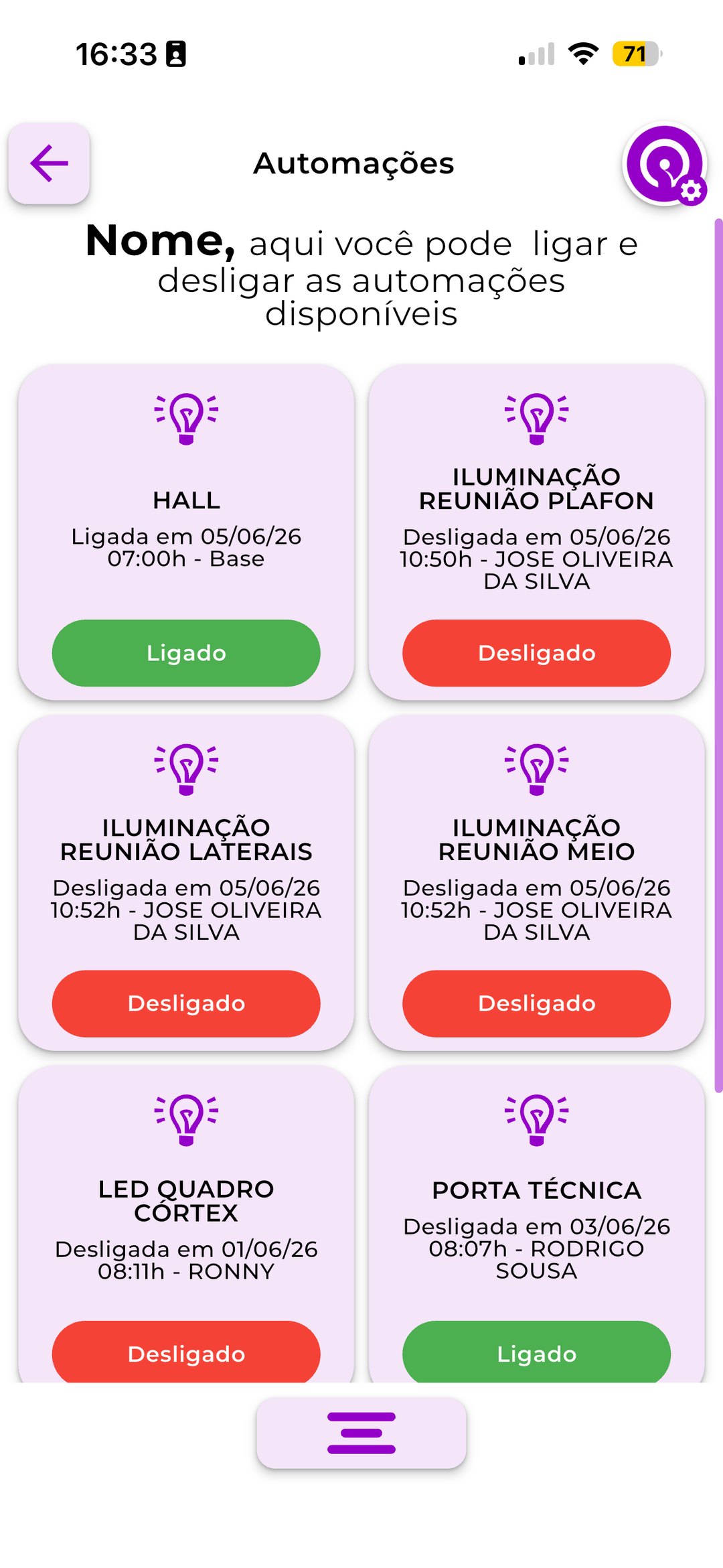 Automações de iluminação no App Simples